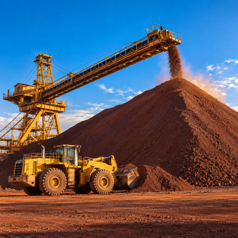 Pilha de minério de ferro com empilhadeira de pátio